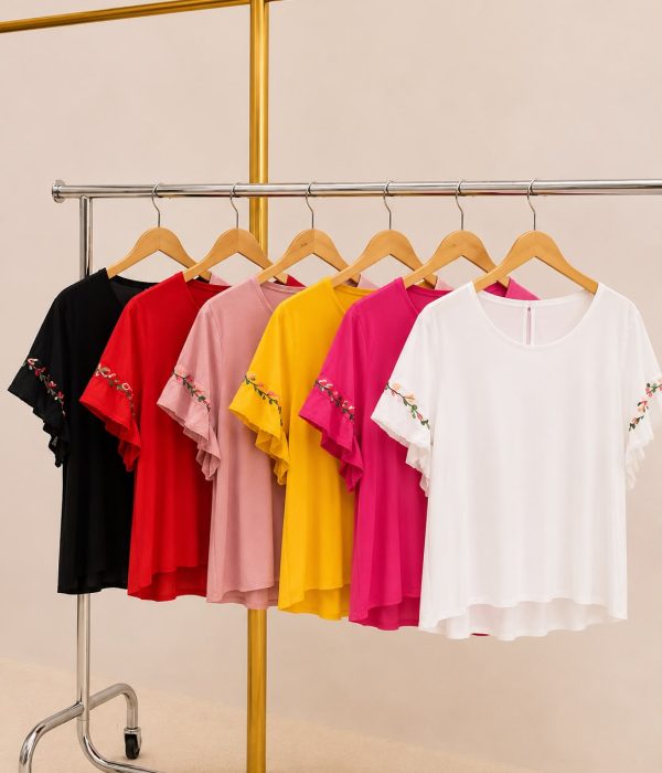 COD 192 BLUSA BORDADA EN LA MANGA PUNTILLA POPLIN