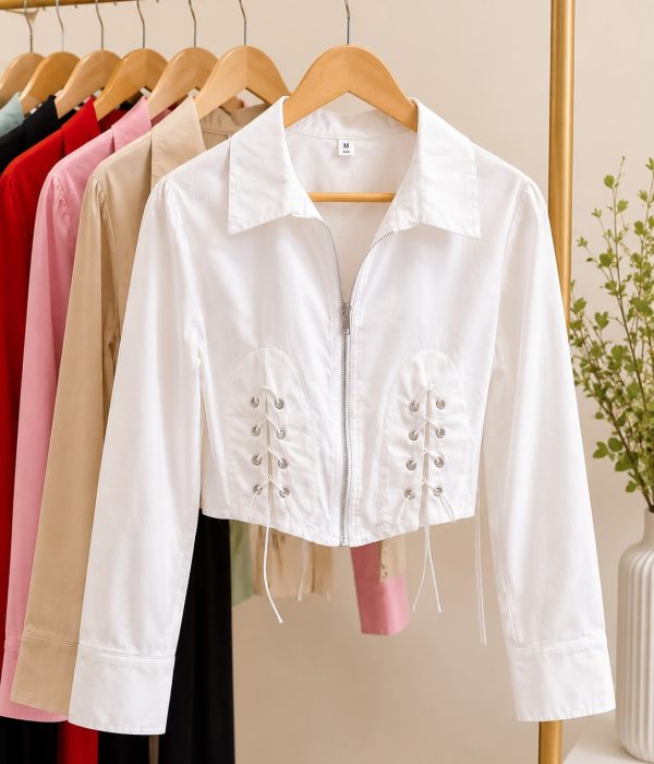 COD 169 CAMISA POPLIN LISO CON CIERRE Y CORDON