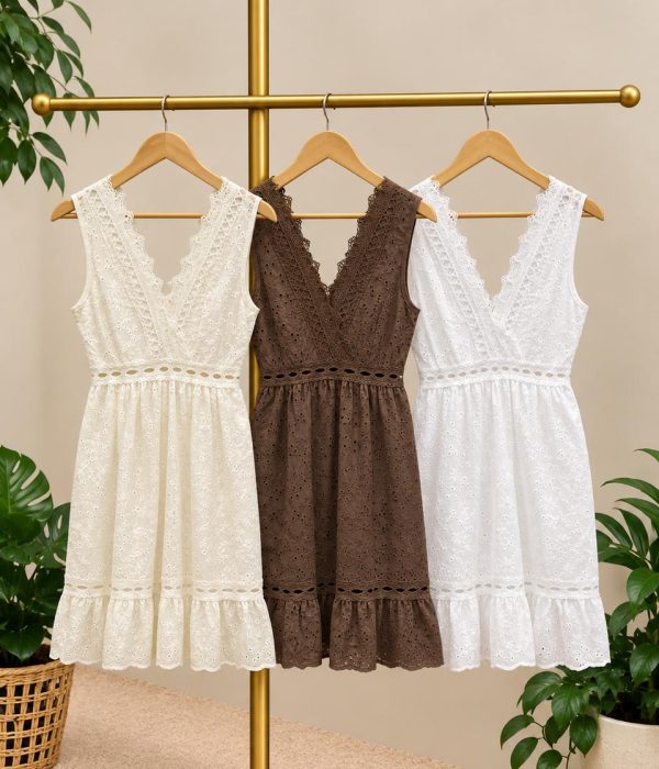 COD 238 VESTIDO IMPORTADO CUELLO V BRODERIE